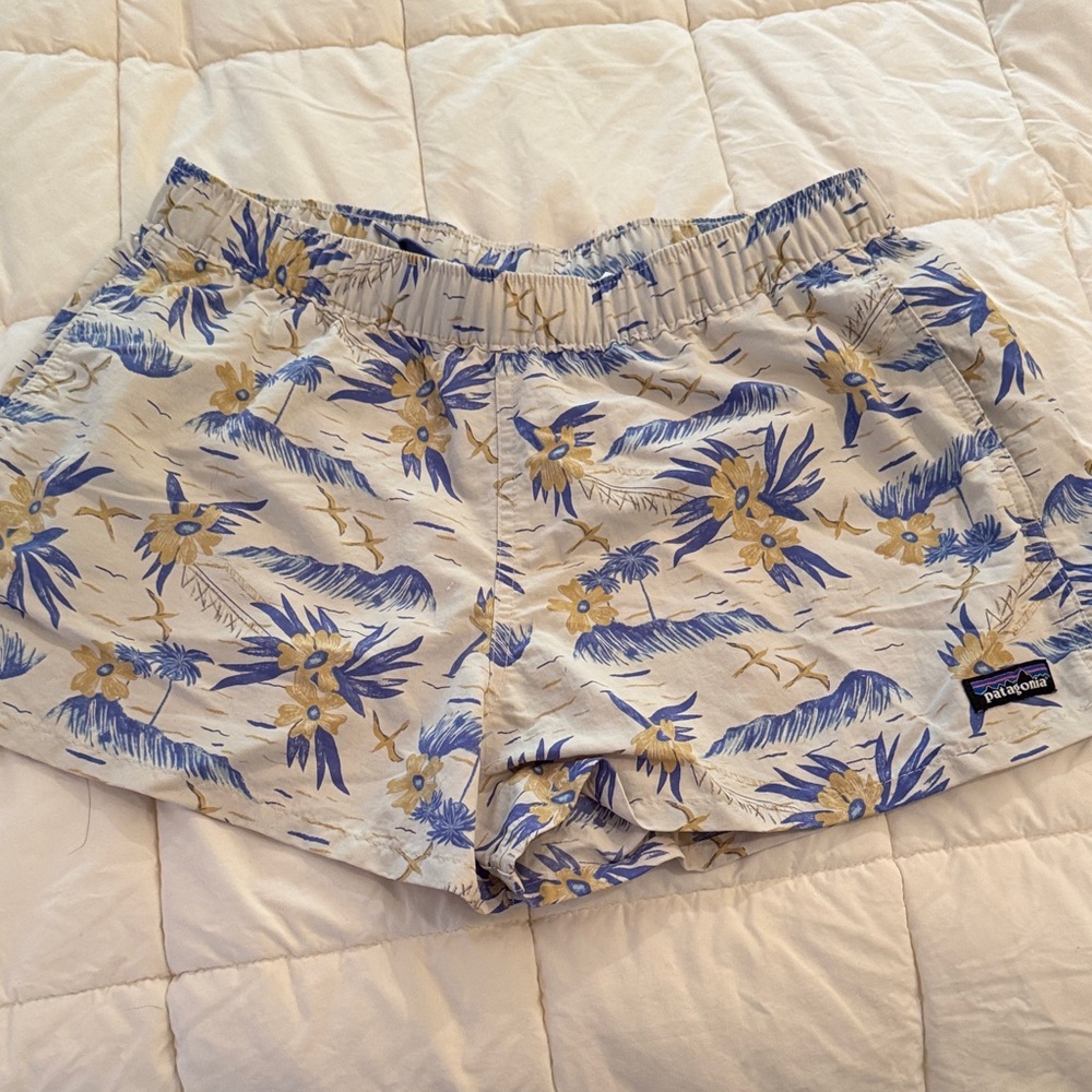 Patagonia Women's Floral Athletic Shorts - Blue and Gold